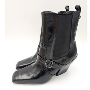 Sam Edelman Suzette Buckle Western Bootie Square Toe Black Size US11M EU42